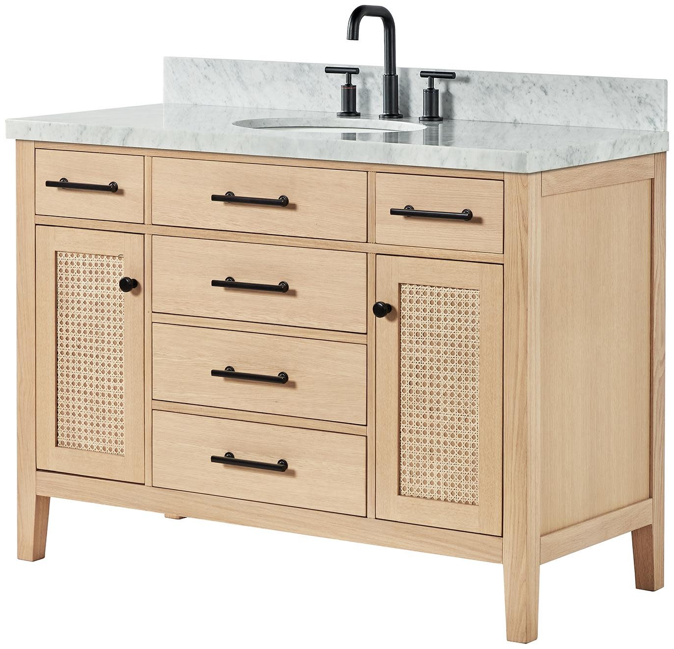 Ariel C49CWOVO Camila 49″ – Oak / Italian Carrara Marble Top / Matte Black