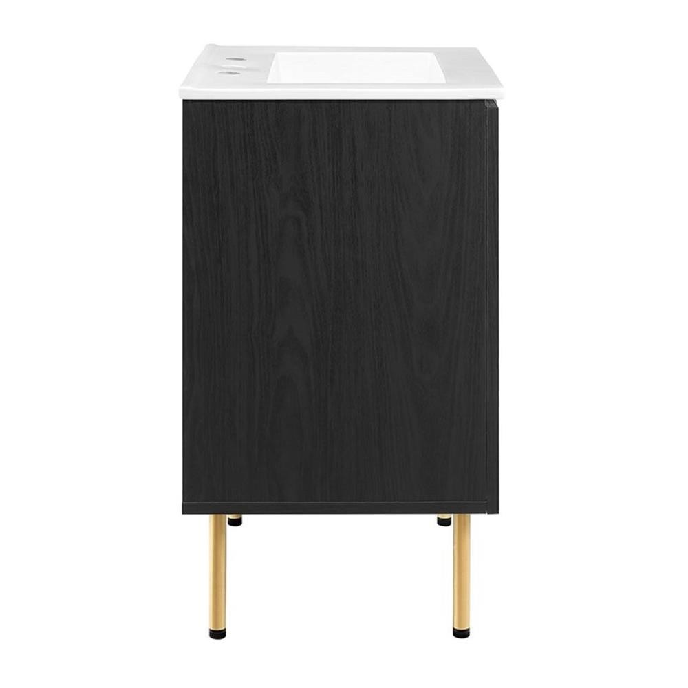 Pemberly Row 24″ Wood & Rattan Bathroom Vanity in Black/White