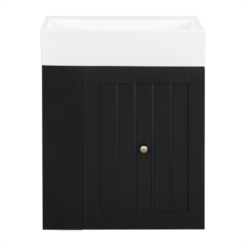 20″ Bathroom Vanity w/Ceramic Sink Black Storage Cabinet with Drawer,Side Shelf