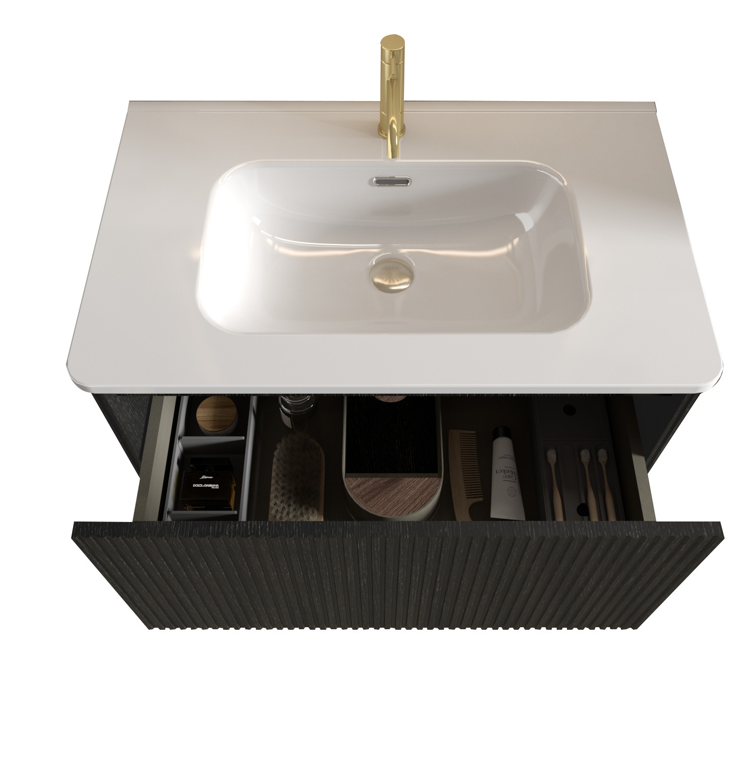 Etna 30″ Brushed Black Oak Floating Bathroom Vanity with White Ceramic Sink
