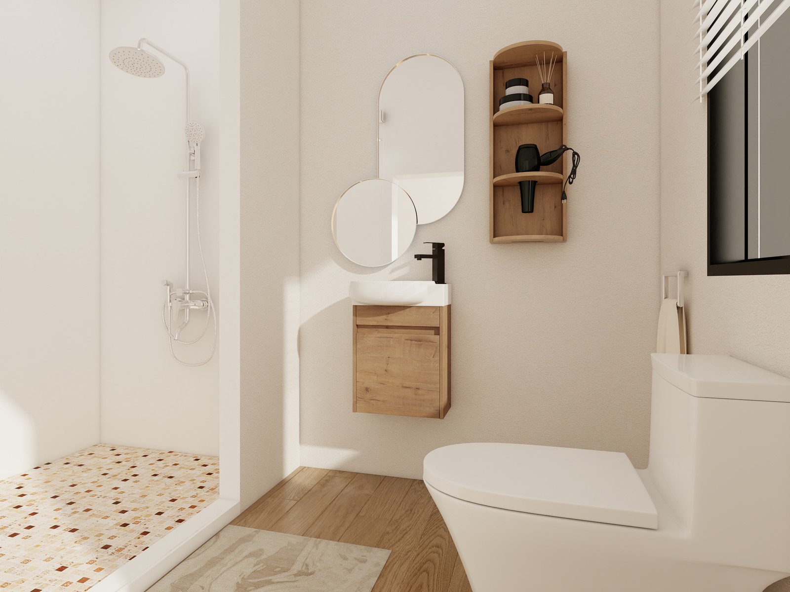 16Inch Wall Mounted Bathroom Vanity With Ceramic Sink Basin W/ Storage Rack Oak