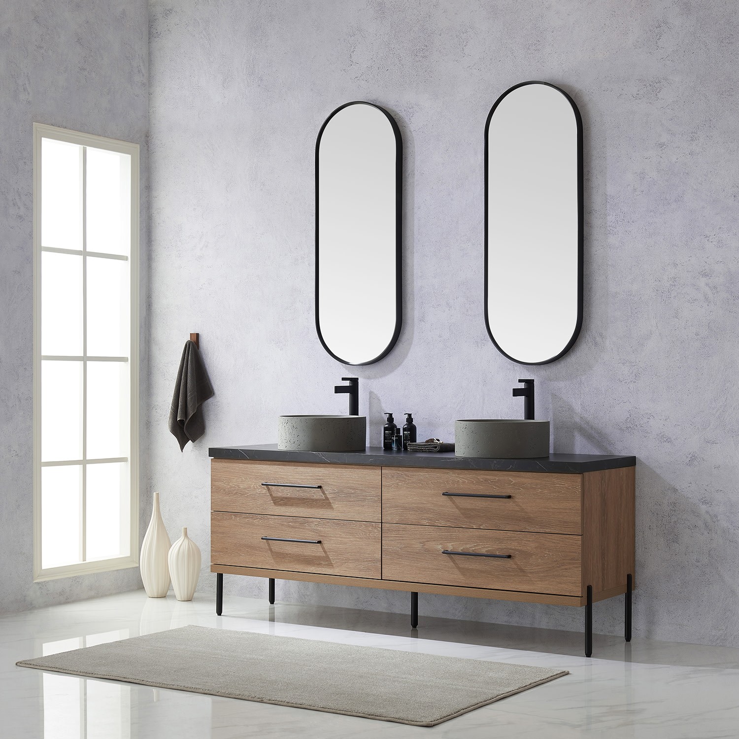 Miseno MV-705172R Trento 72″ – North American Oak / Black
