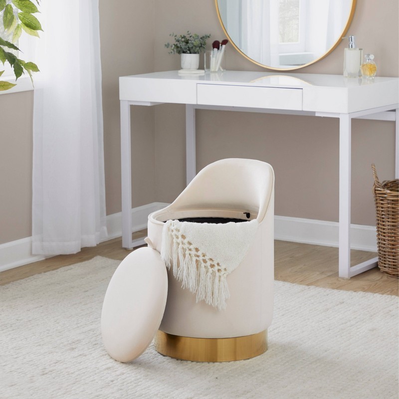 Marla Round Vanity Stool Gold/Cream Velvet Beautiful Contemporary/Glam Styling