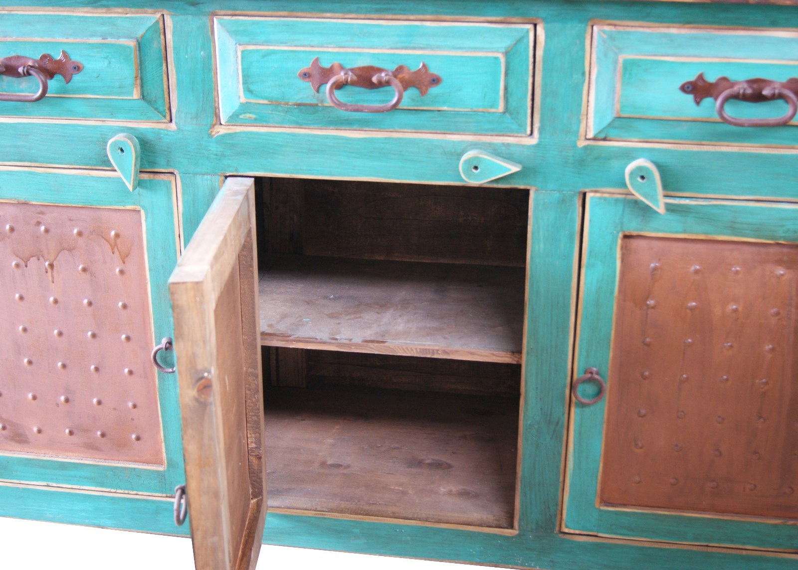 Rustic Bathroom Vanity Turquoise Metal Panel Doors 60 inch