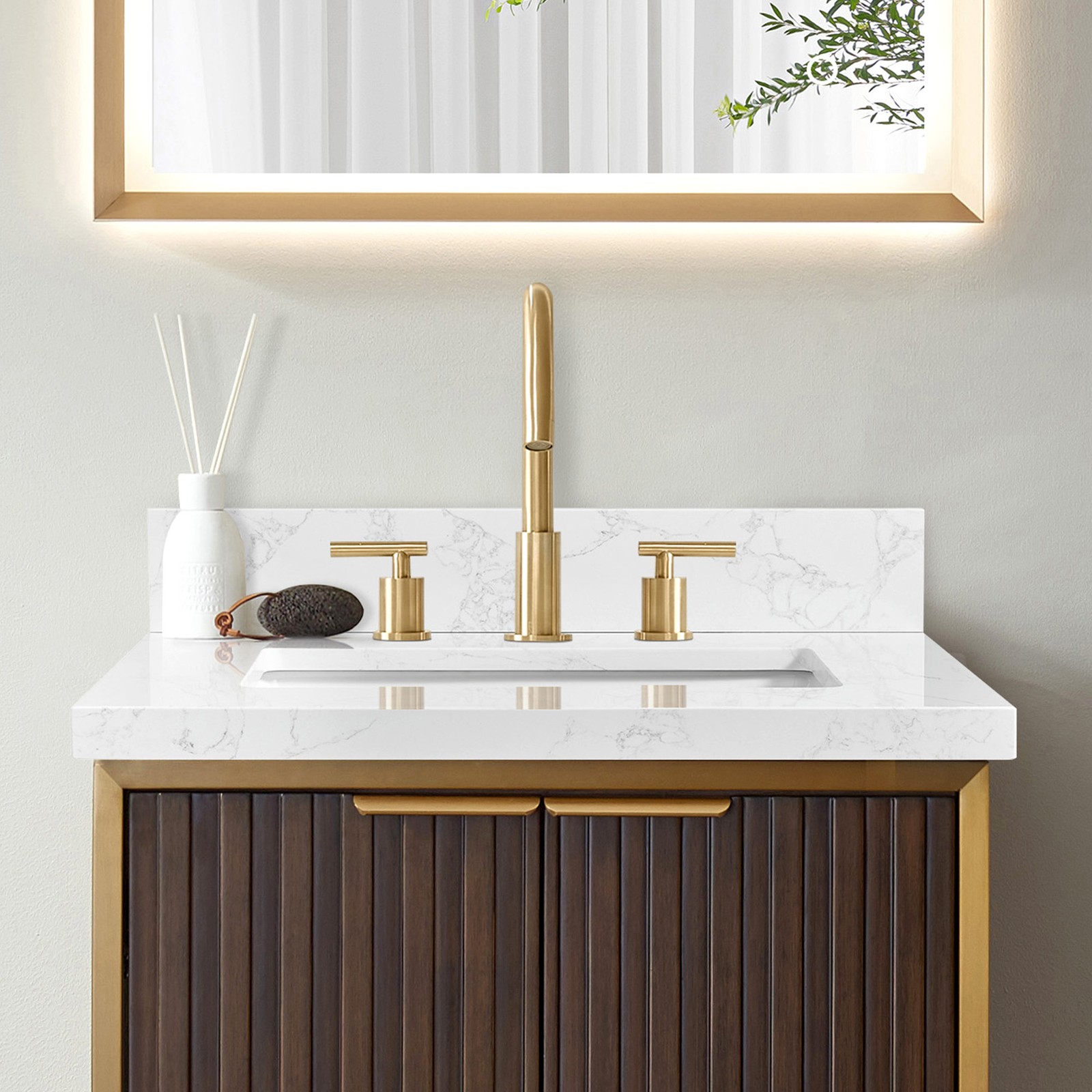 Jaen 25″W x 22″D Composite Stone Vanity Top in Grain White with Ceramic Sink