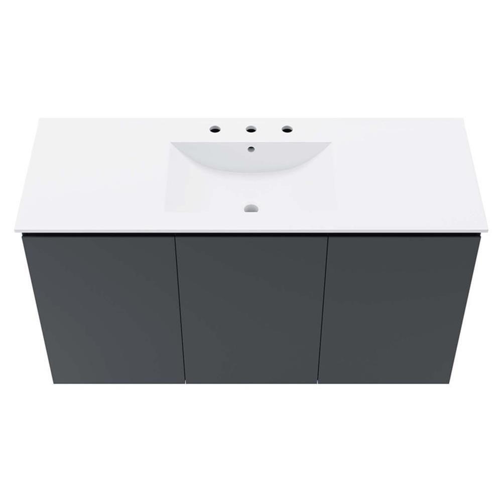 Modway Bryn 48″ Modern Wood/Ceramic Wall-Mount Bathroom Vanity in Gray/White