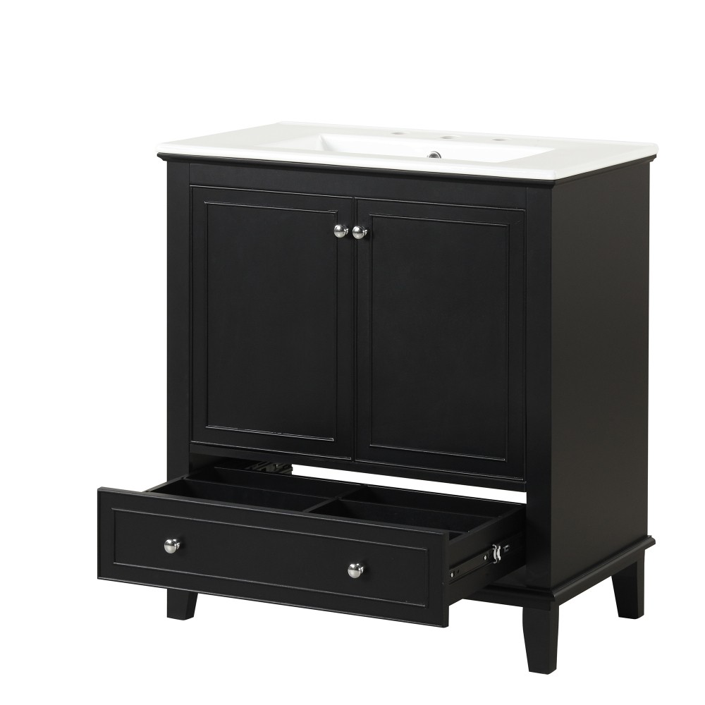 30 Inch Black Bathroom Vanity with Sink Combo Solid Wood MDF Bathroom Cabinet