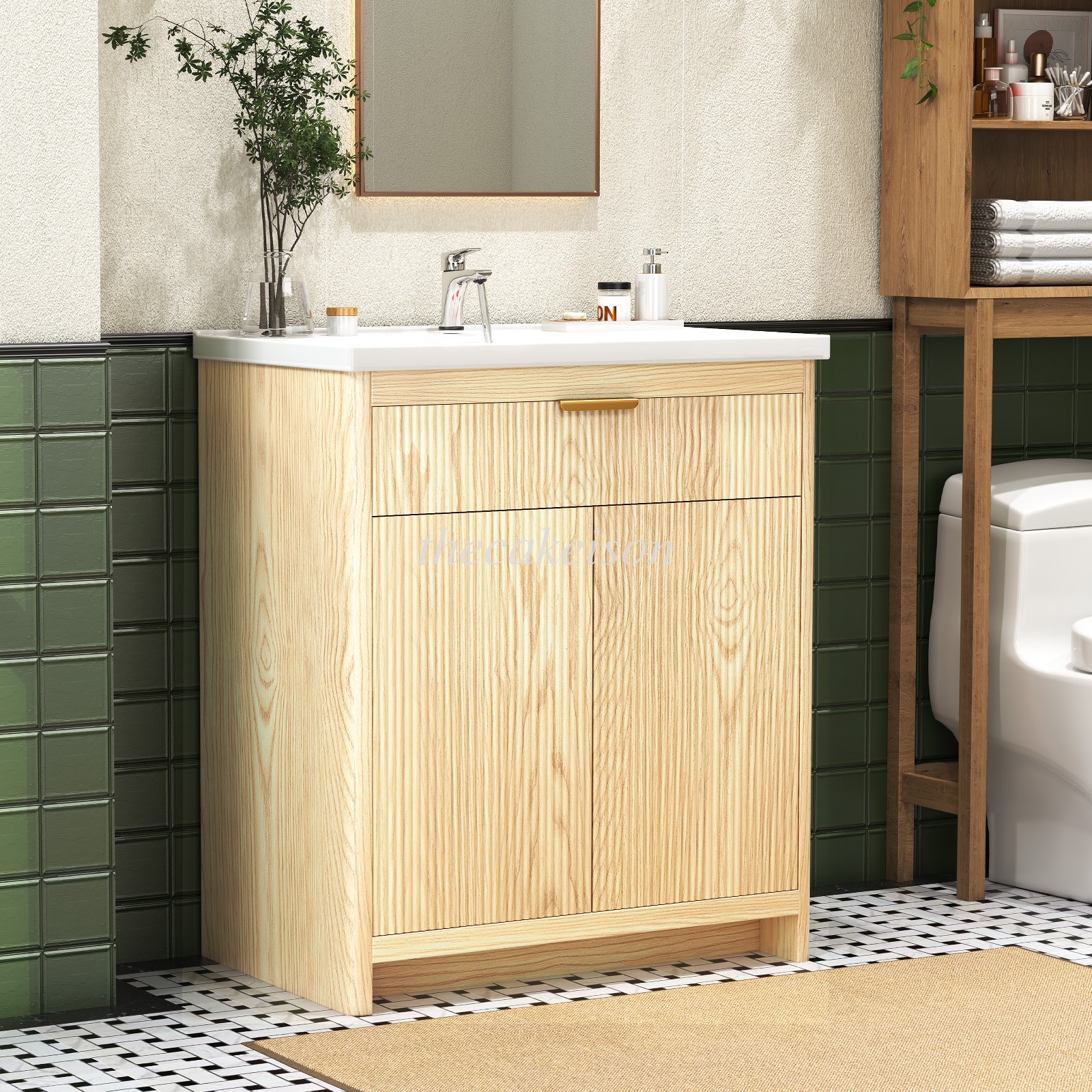 Bathroom Vanity with Ceramic Sink Bathroom Vanity 31.5 In with Storage Drawers