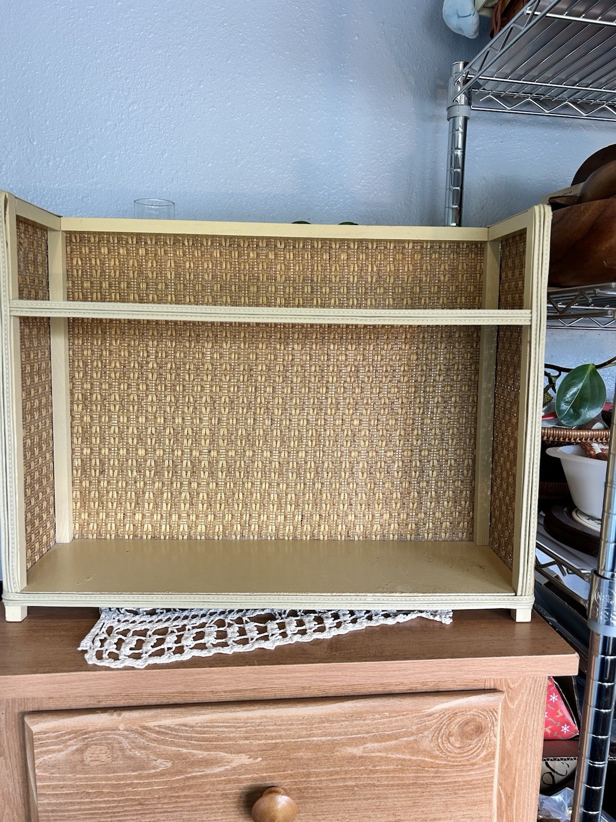 Vintage Mid Century Brown Ratten Vanity Shelf-Tabletop Or Wall