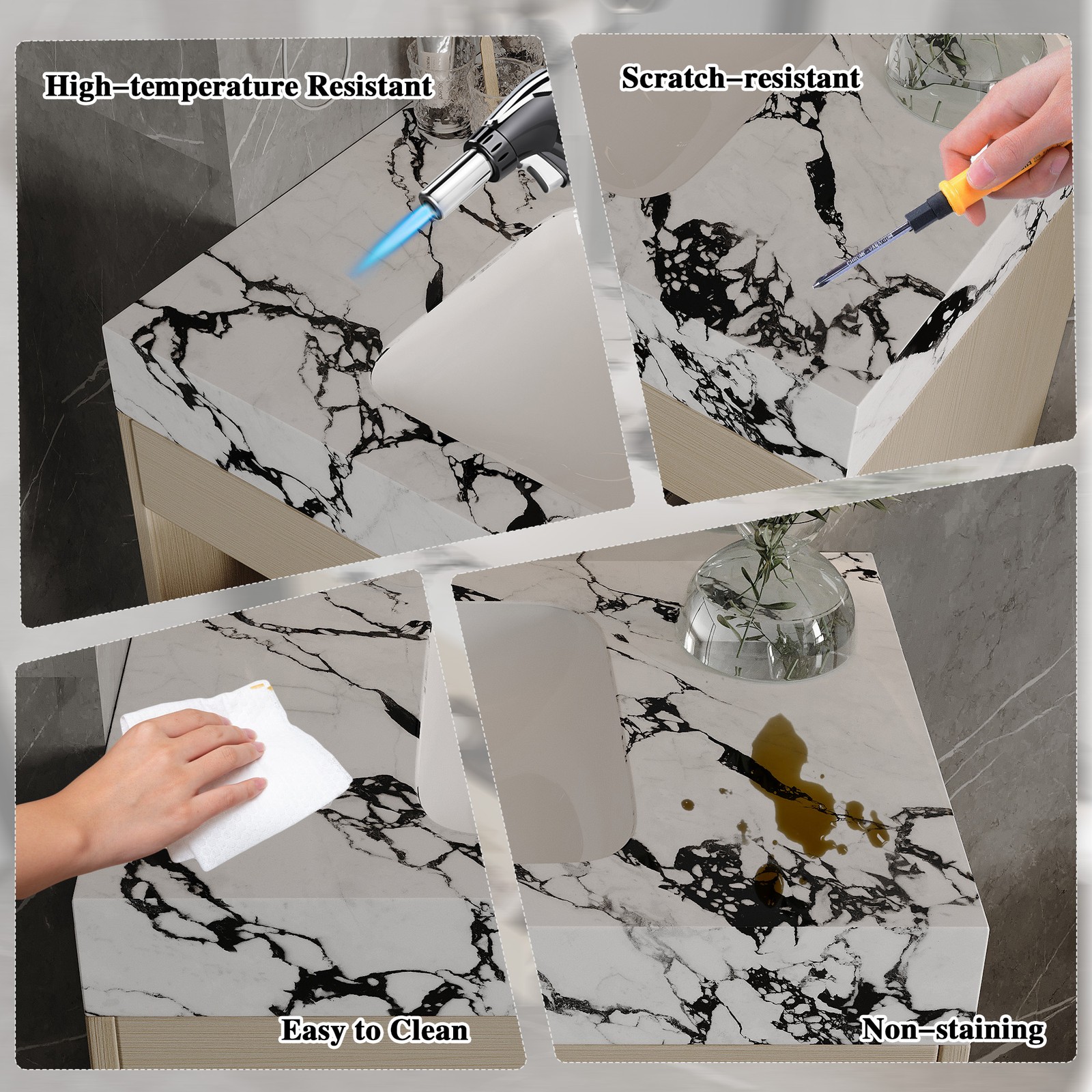 29.9″ Floating Bathroom Vanity with Sintered Stone Top & Ceramic Sink