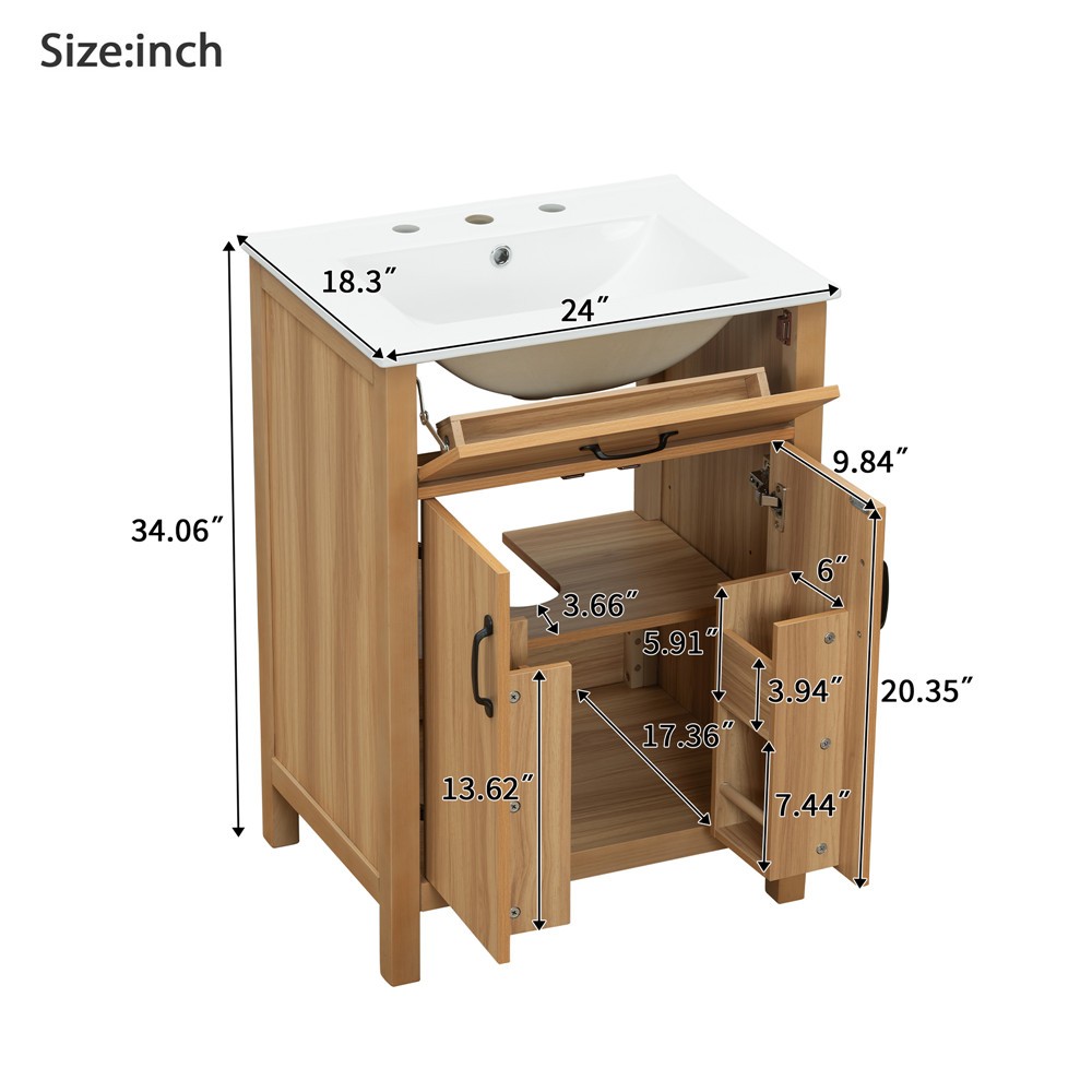 24″ 30″ Bathroom Vanity w/Sink, Freestanding Vanity Storage Door Cabinet, Drawer