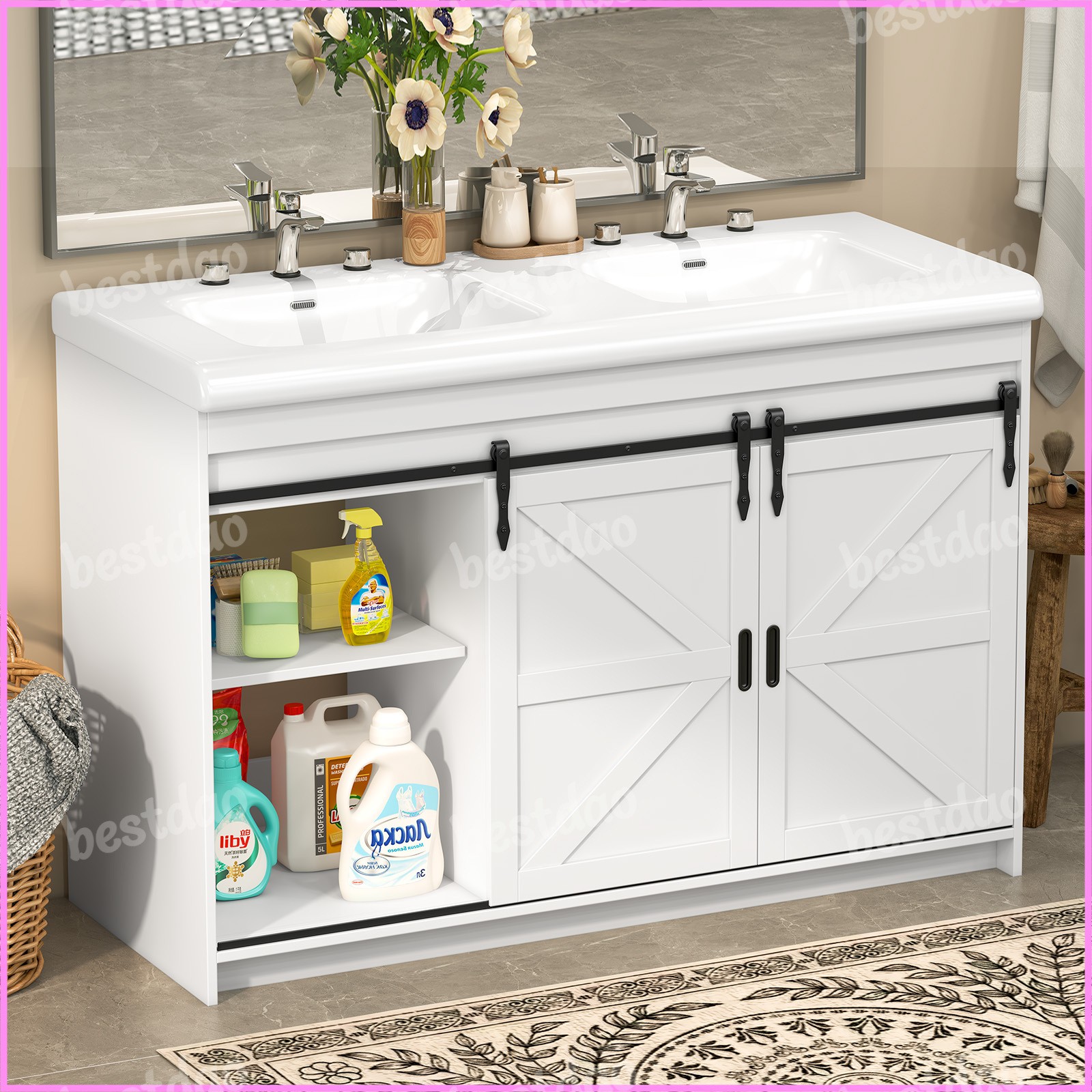 Freestanding Bathroom Vanity with Double Sink 47” Bathroom Vanity w/ 2 Drawers