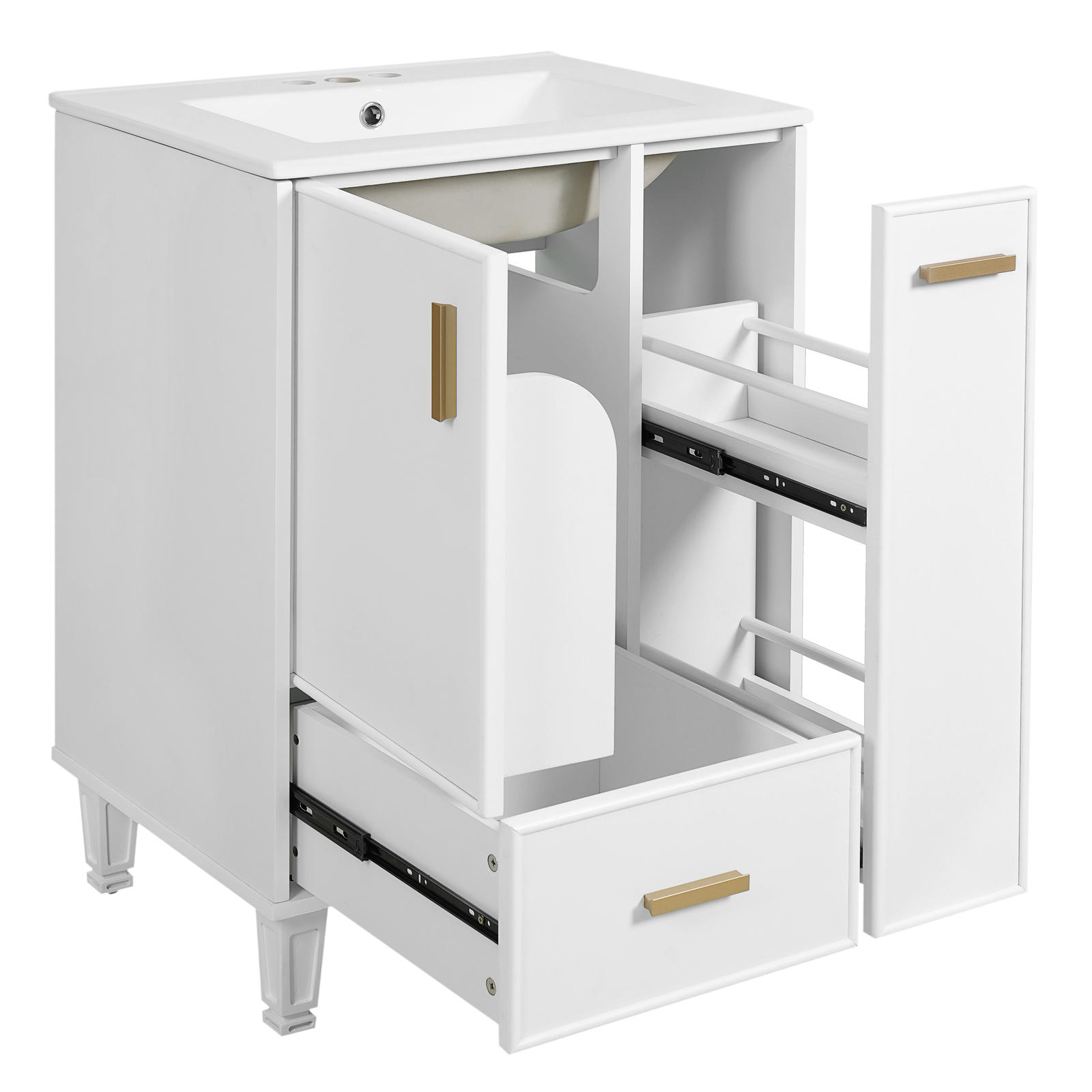 24″ Bathroom Vanity w/Ceramic Sink And Storage Cabinet Drawers Solid Wood Frame