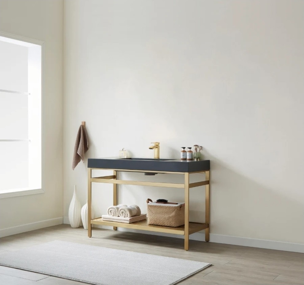 New Miseno Ablitas 48″ Free Standing Single Basin Vanity Brush Gold Frame Only