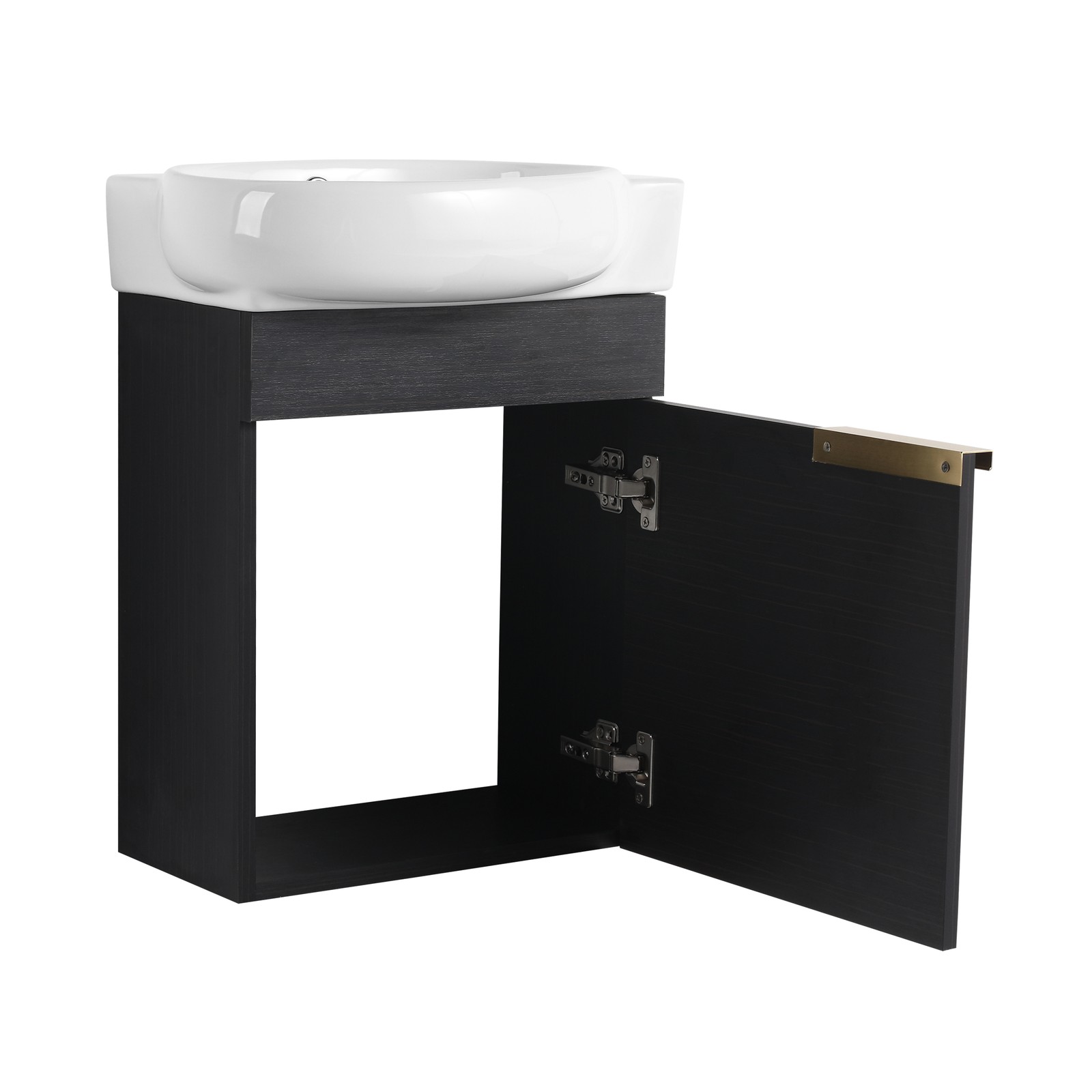 16In Freestanding Bathroom Vanity With Ceramic Sink Basin W/ Storage Rack Black