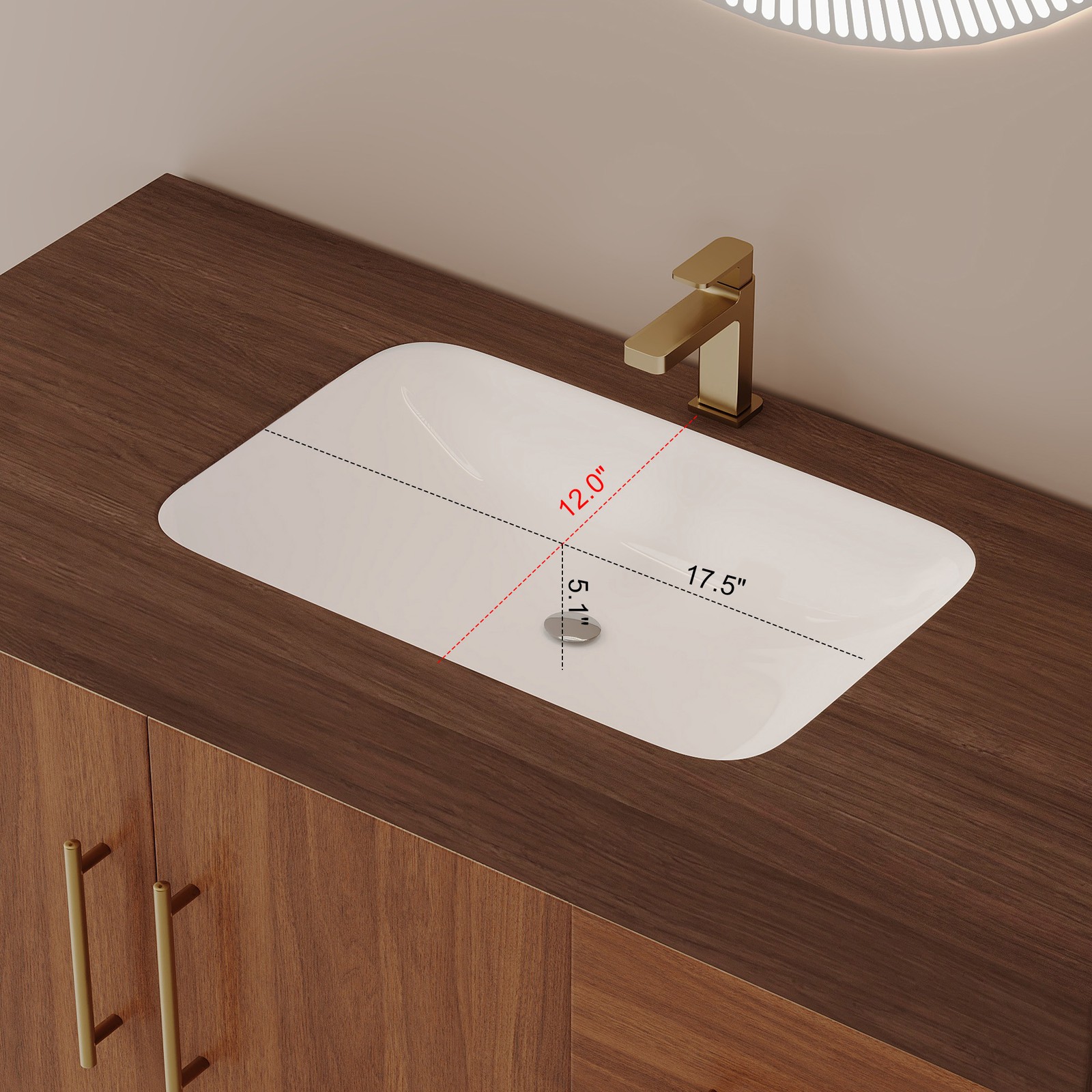 36″ Modern Bathroom Vanity w/Seamless Ceramic Sink & Sintered Stone Top Walnut