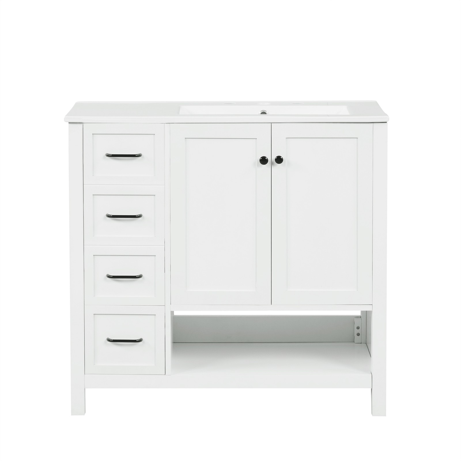 36″ Bathroom Vanity with Ceramic Sink, Modern Storage Cabinet w/Doors & Drawers