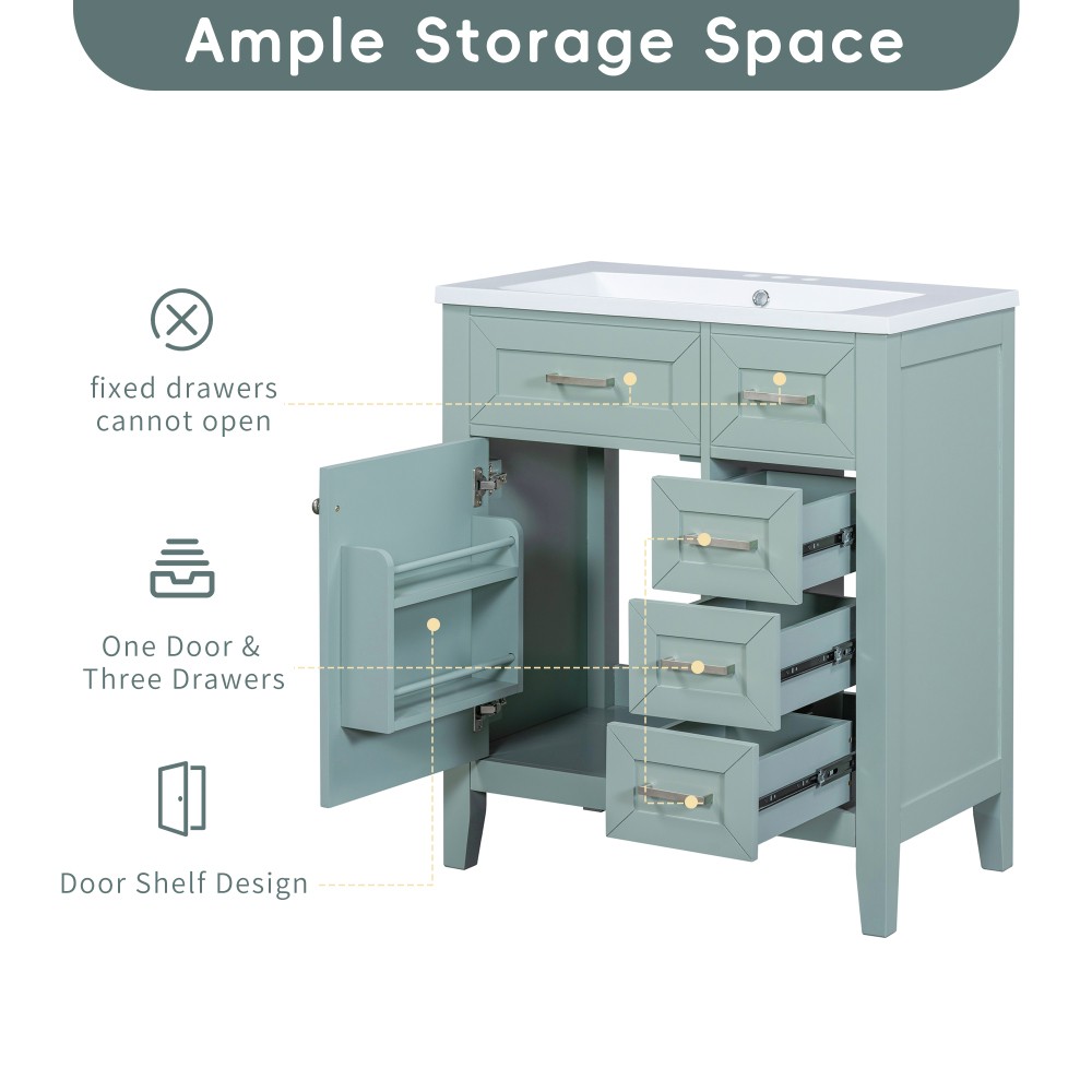 Vanity with Three Sliding Drawers and Shelves For Bathrooms Without Sinks