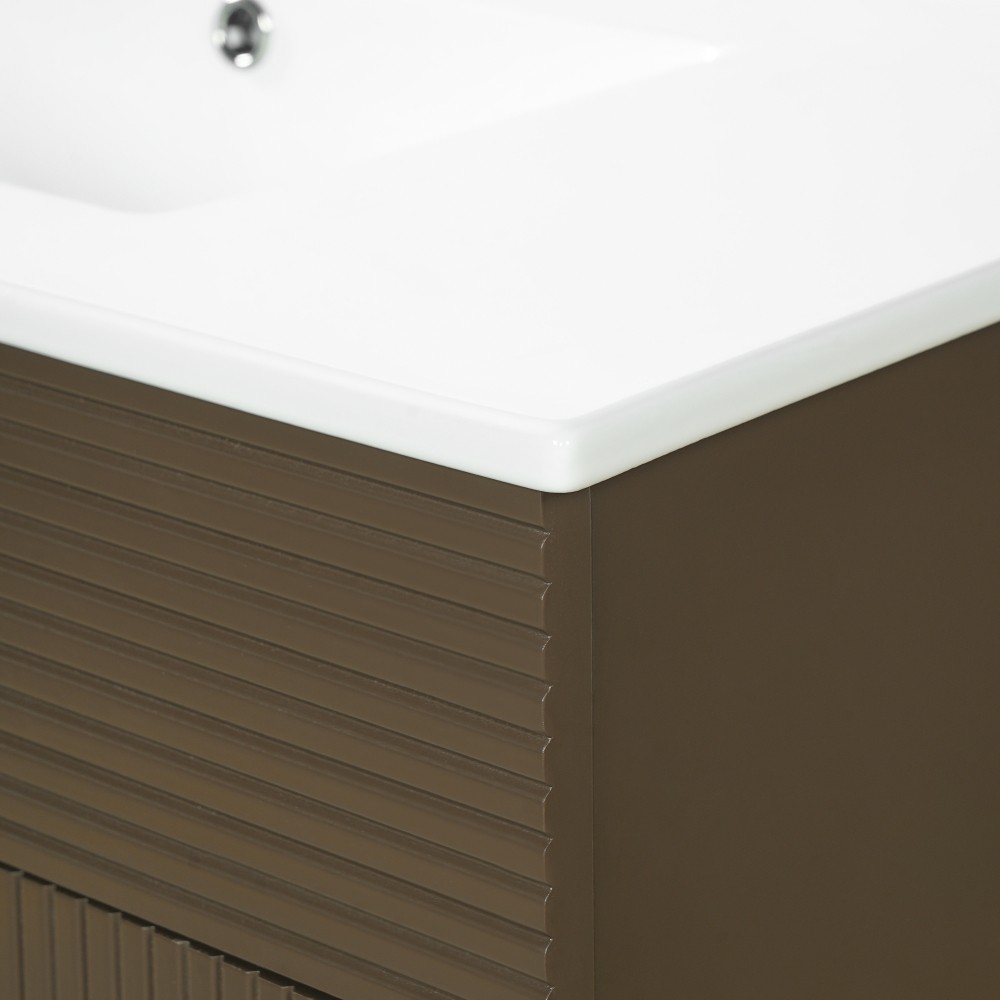 36″ Striped Bathroom Vanity,Soft-Close Dual-Door Storage &Premium Ceramic Sink