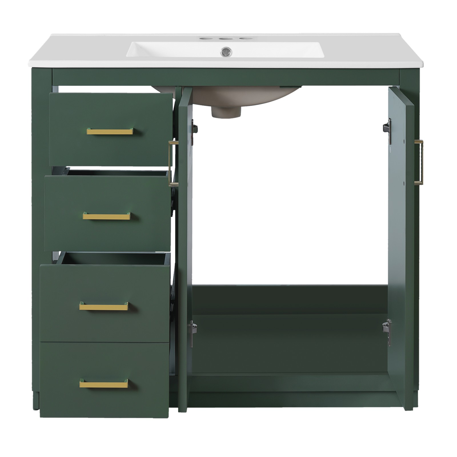 36″ Bathroom Vanity with Ceramic Sink, Solid Wood Frame, 3 Drawers