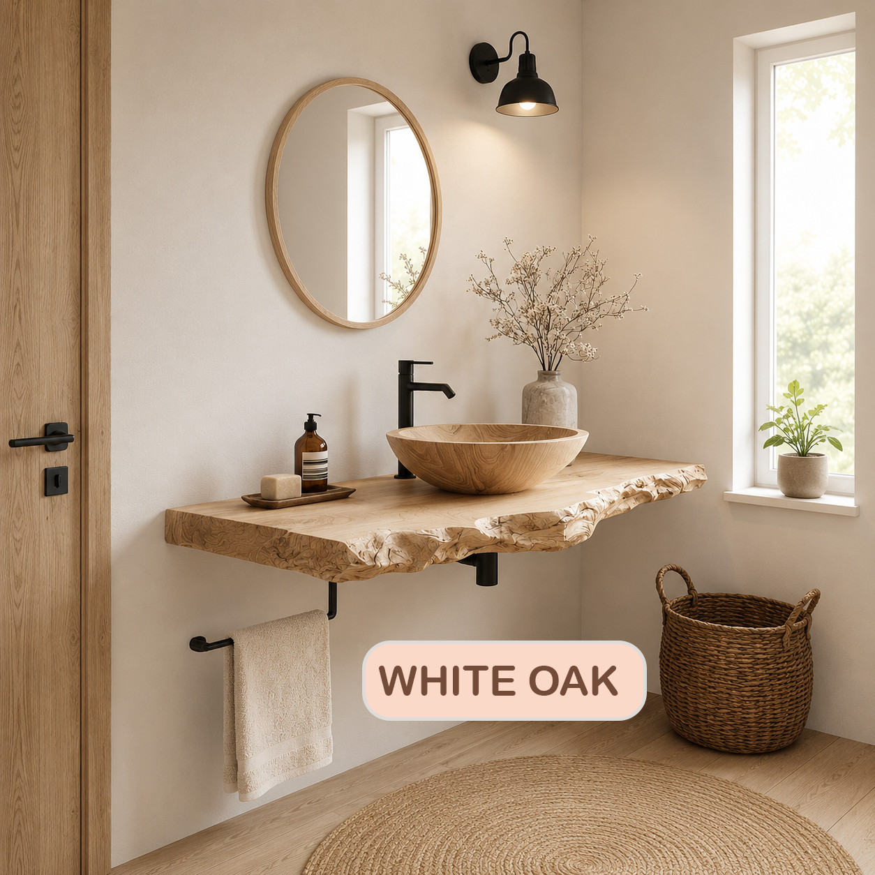 Organic Modern Bathroom Vanity – Natural Edge Solid Wood Slab Sink Console