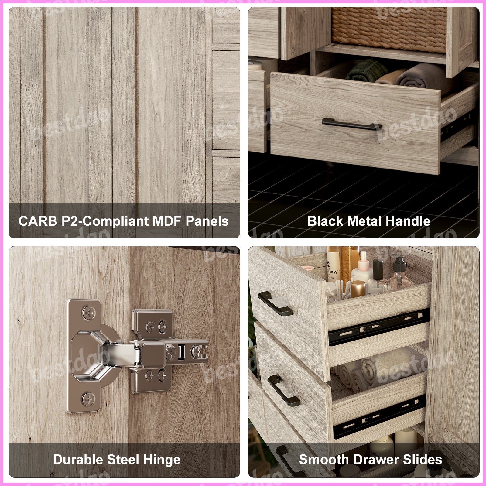 47 Inch Bathroom Vanity Double Ceramic Sinks Combo Storage Doors and Drawers