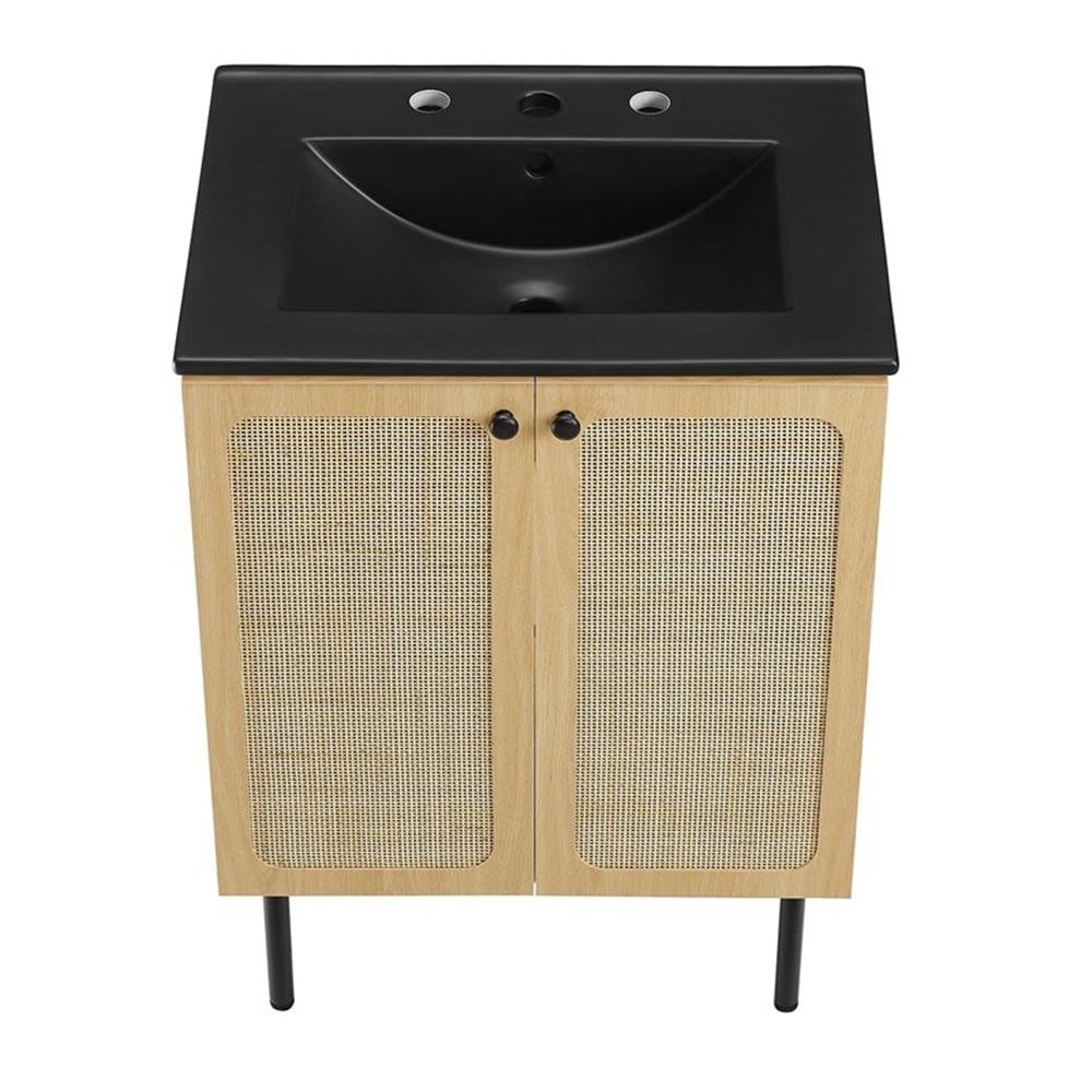 Modway Chaucer 24″ Wood & Rattan Bathroom Vanity in Oak/Black
