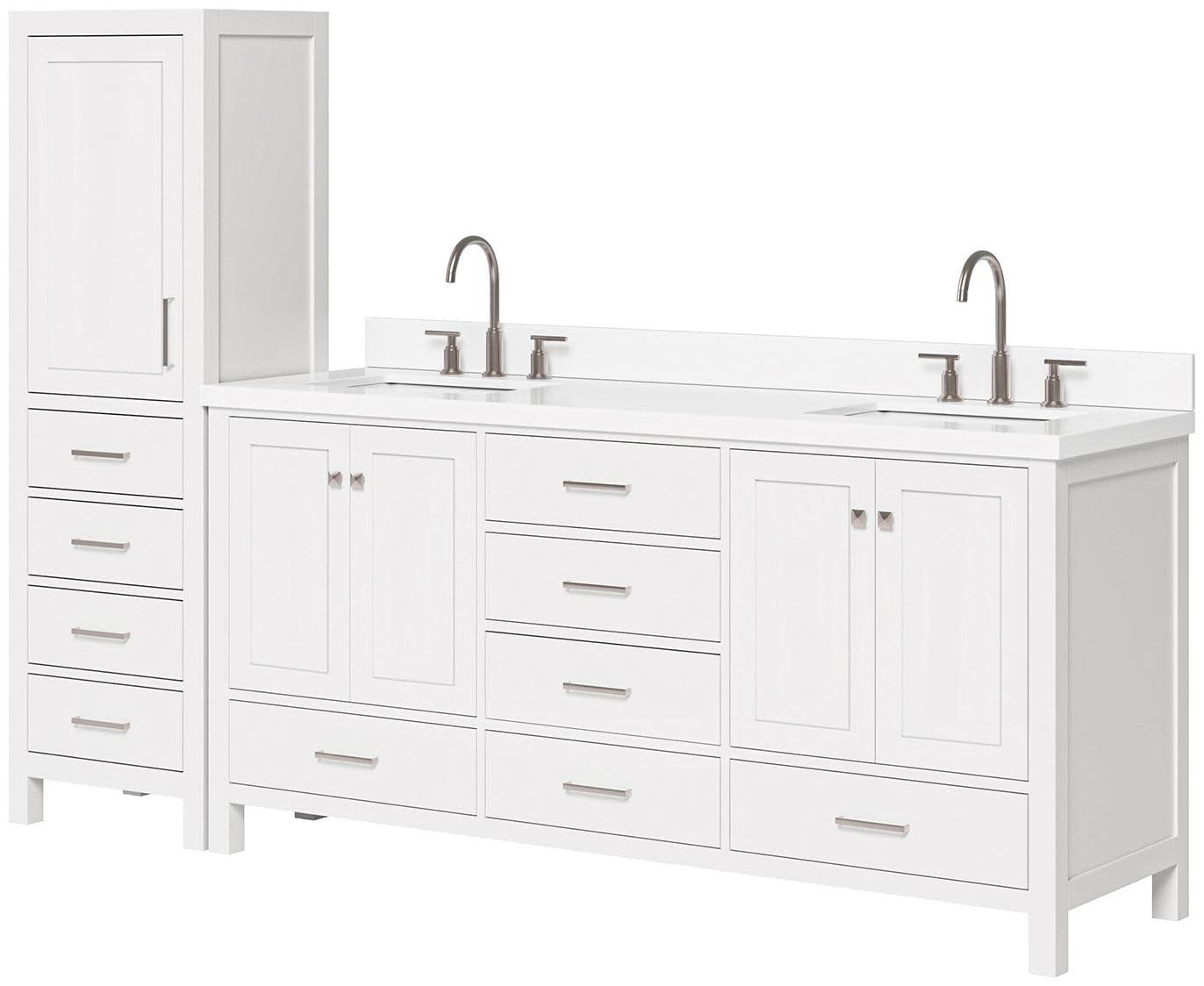 Ariel A073DWQRVO-LC Cambridge 93″ – White / Pure White Quartz Top / Brushed