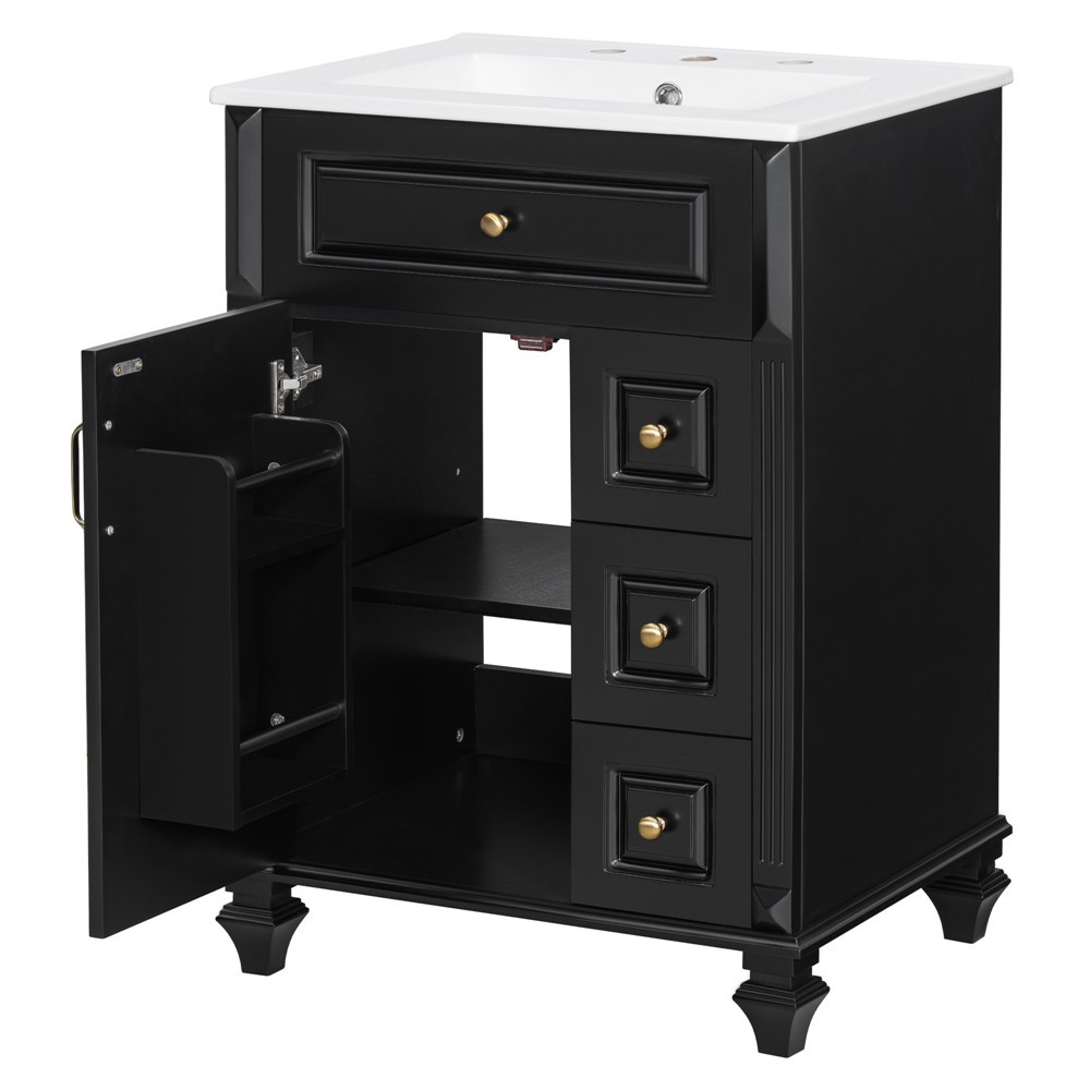 24″ Bathroom Vanity with Sink, Freestanding Vanity Storage Cabinet, 3 Drawers