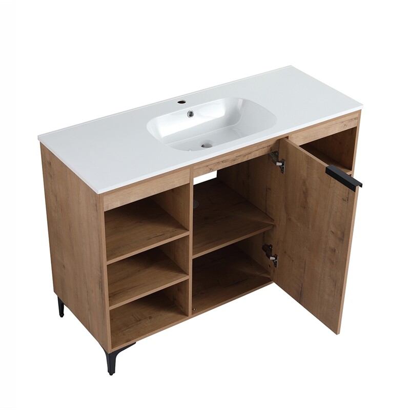 48 in. Single Vanity in Natural Finish with Solid Surface Resin White Sink