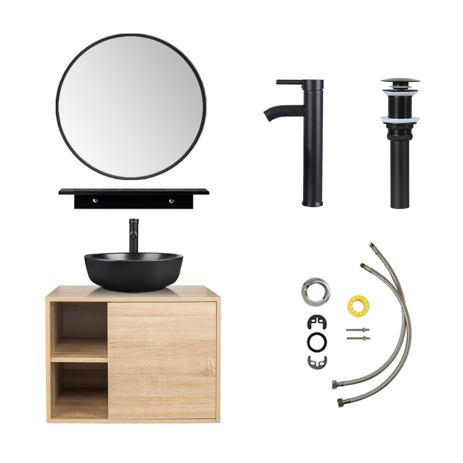 24″ Wall-Mount Bathroom Vanity with Vessel Sink and Storage Shelf