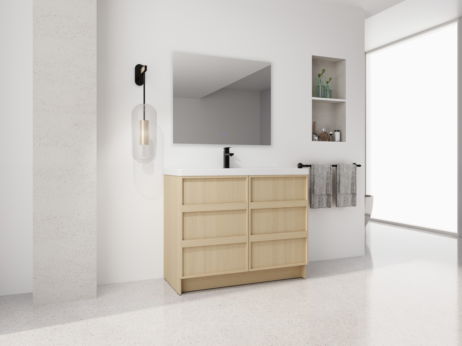 42 Inch Plywood Freestanding Bathroom Vanity Cabinet 2 Doors With Resin Sink Oak
