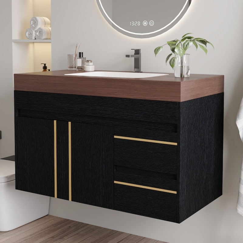 36″ Modern Floating Bathroom Vanity w/Integrated Ceramic Sink & Faux Marble Top