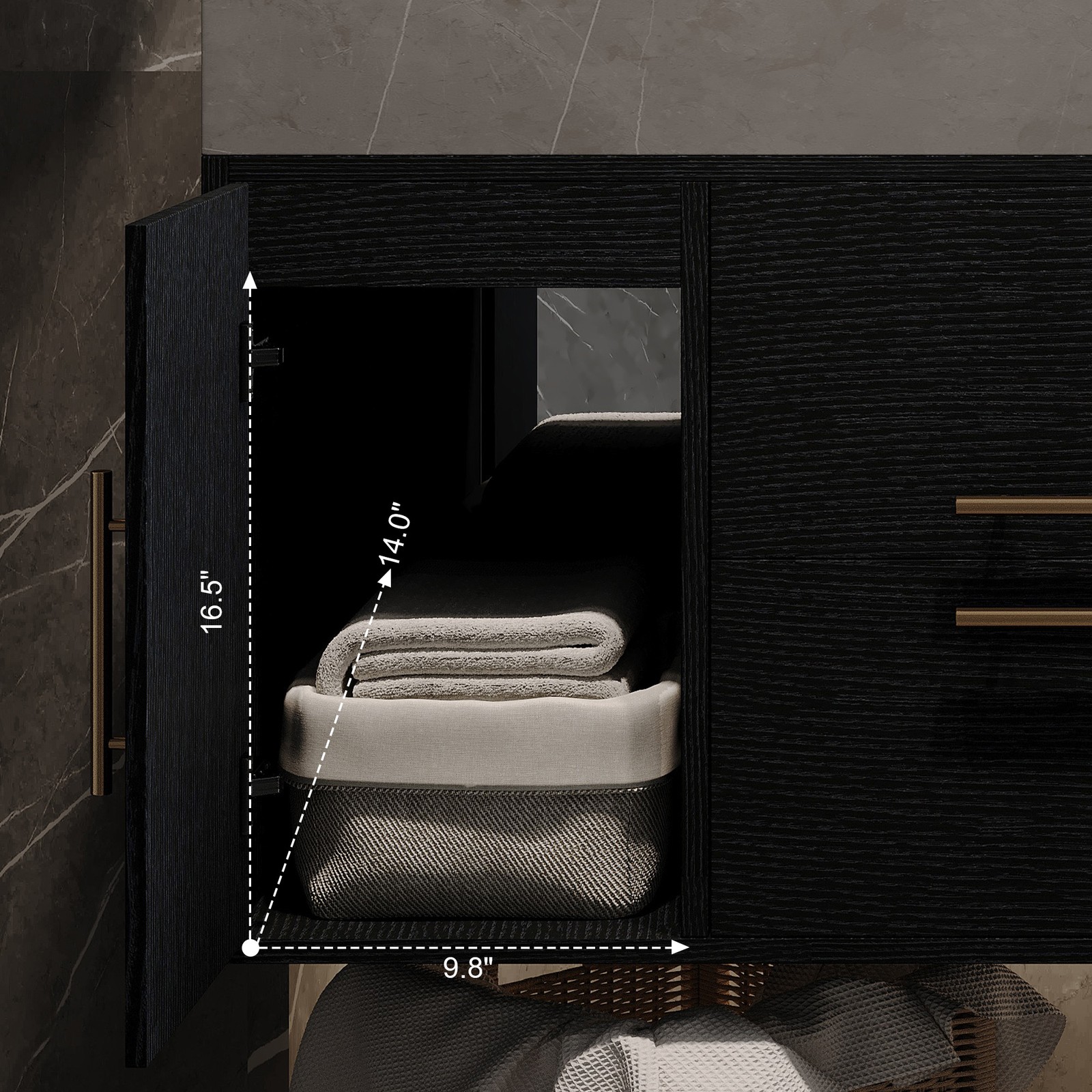 Floating Bathroom Vanity w/Faux Marble Top,Ceramic Sink, Wood Storage Cabinets