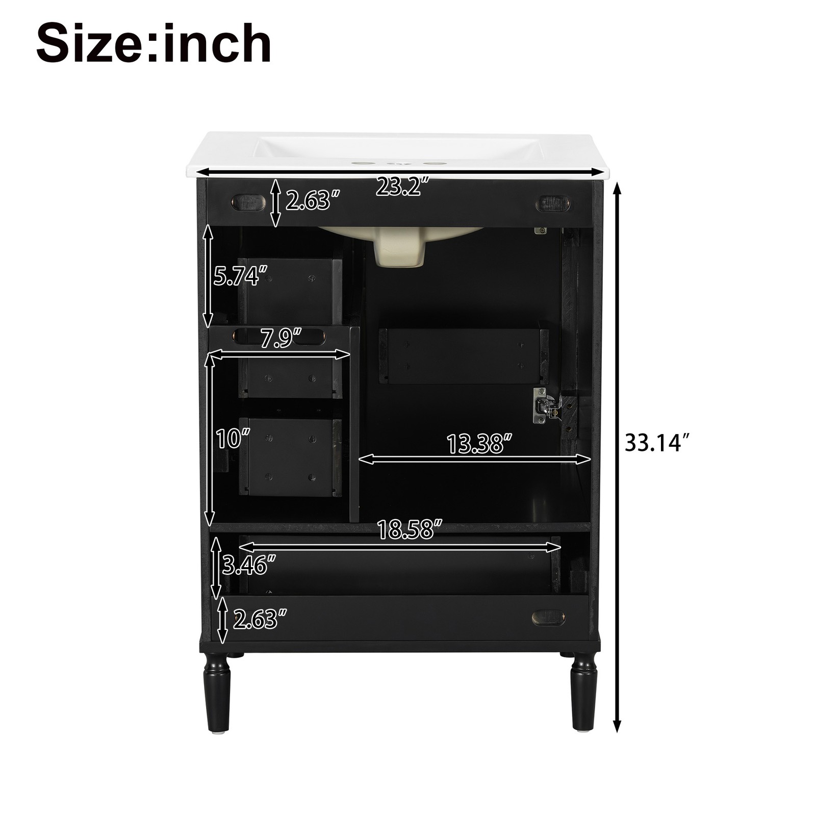 24″ Bathroom Vanity Set Floor Standing Bathroom Storage Cabinet w/Three Drawers