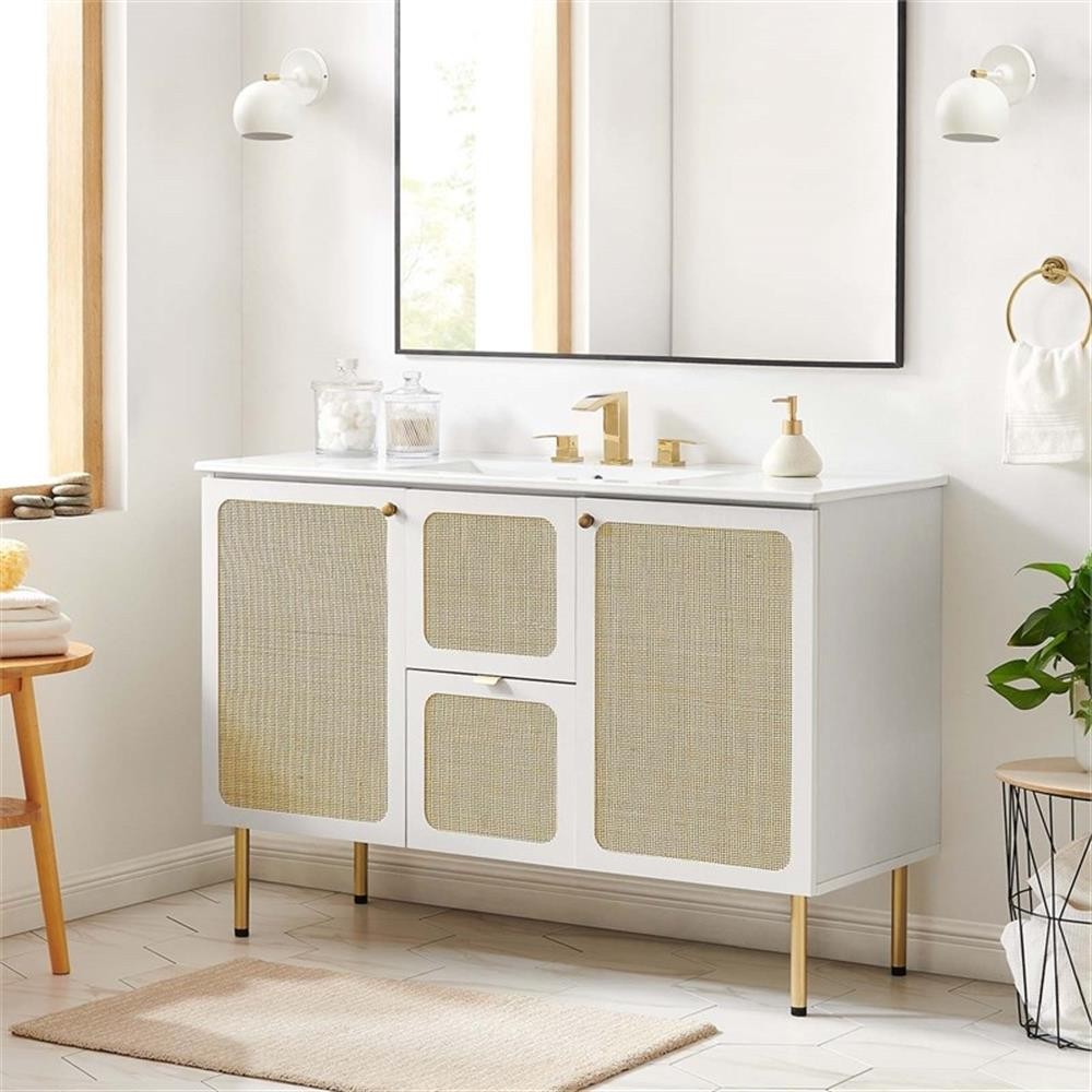 Pemberly Row 48″ Single Sink Wood & Metal Bathroom Vanity in White