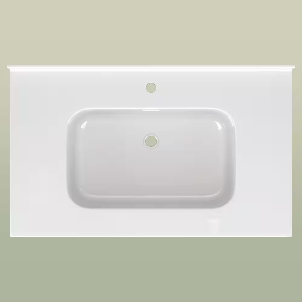 36 In. W X 22 In. D Solid Surface White Rectangular Single Sink Bath Vanity Top