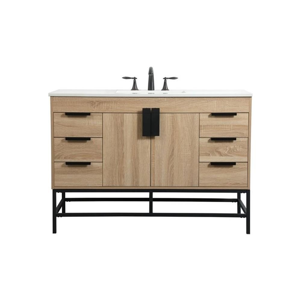 Pemberly Row 48″ Aluminum Iron MDF Single Bathroom Vanity in Mango Wood
