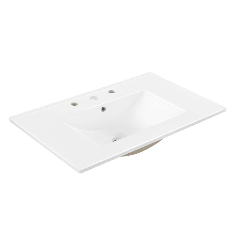JONATHAN Y 30″ W x 18.25″ D Classic Rectangular Ceramic Sink Vanity Top White