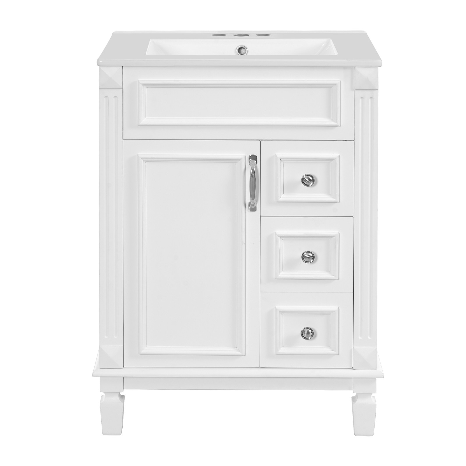 24″ Bathroom Vanity w/Ceramic Sink, Small Bathroom Sink Cabinet with 2 Drawers