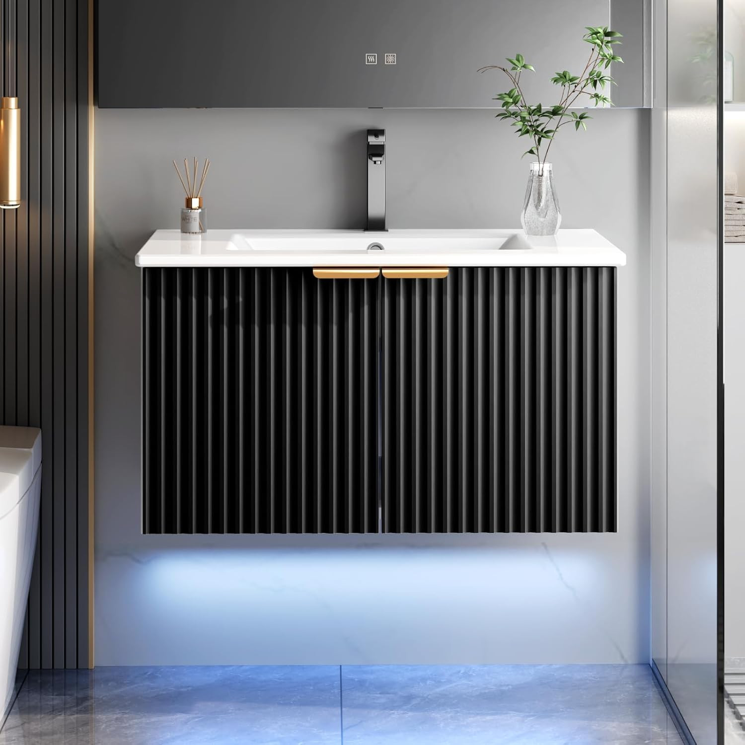 30″ Bathroom Vanity with Sink, Modern Wall Mounted Floating Vanity Cabinet, Mode