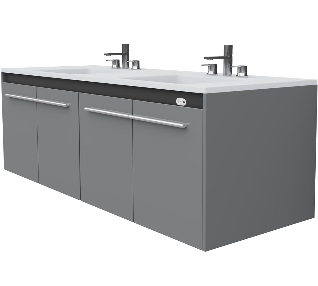 AMERLIFE Double Sink Bathroom Vanity, 60.6″ Wall Mounted, Gray, Storage Cupboard