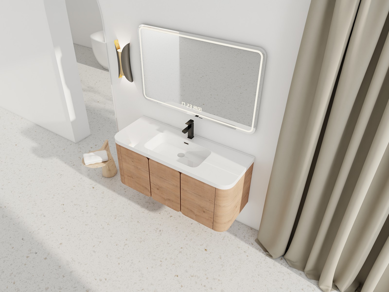48″ Plywood Floating Wall-Mounted Bathroom Vanity Resin Sink 3 Soft-Close Doors