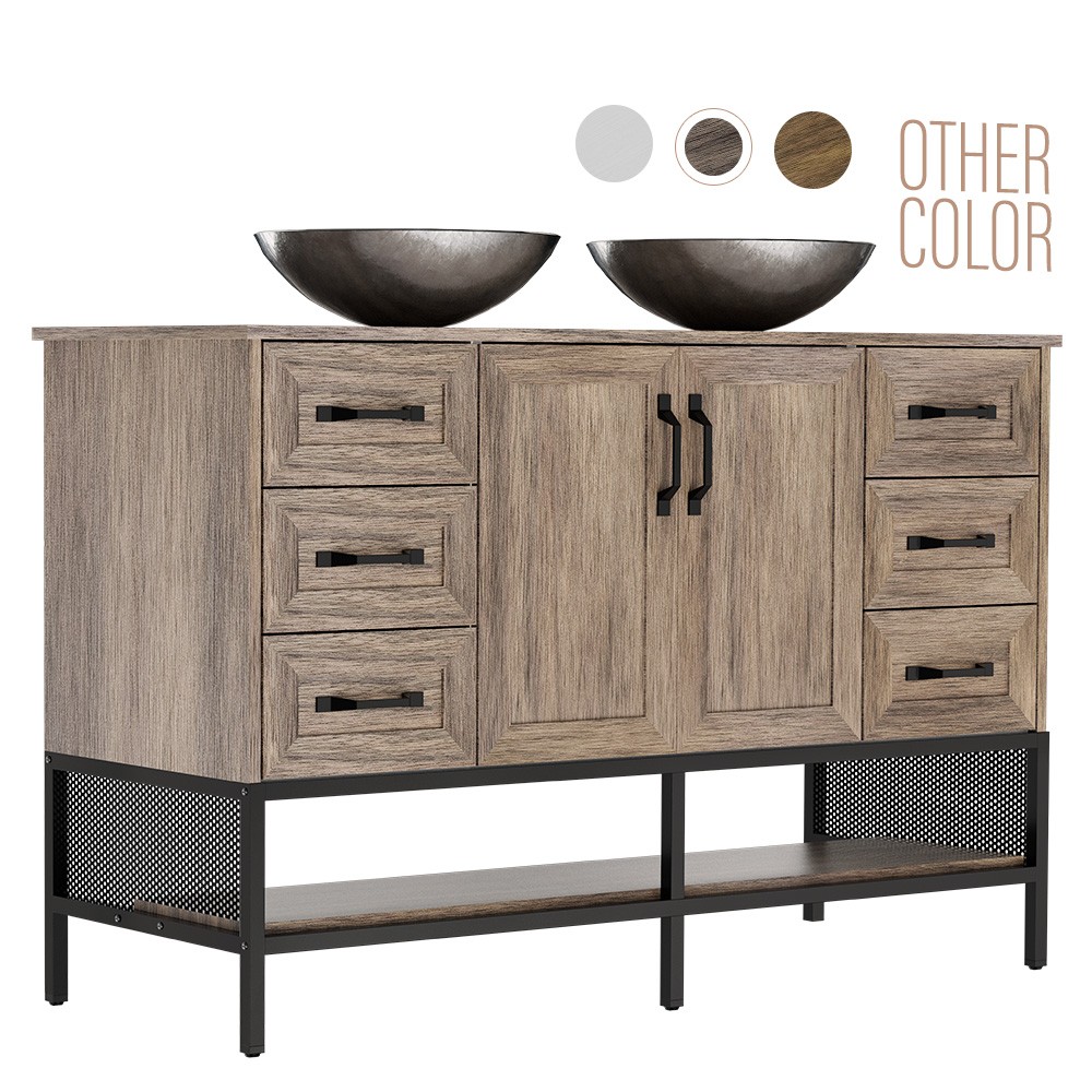 48″ Bathroom Vanity with Countertop Vessel Double Sink Freestanding Cabinet New