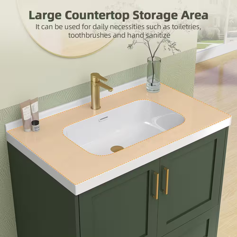 36 In. W X 22 In. D Solid Surface White Rectangular Single Sink Bath Vanity Top