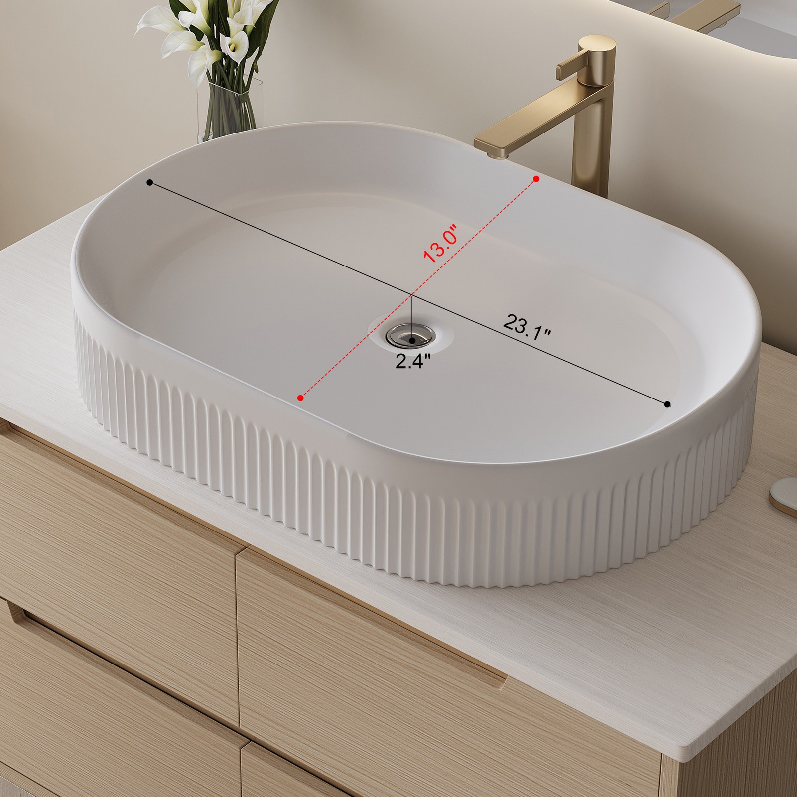 36″ Bathroom Vanity, Freestanding or Wall Mounted with Ceramic Integrated Sink