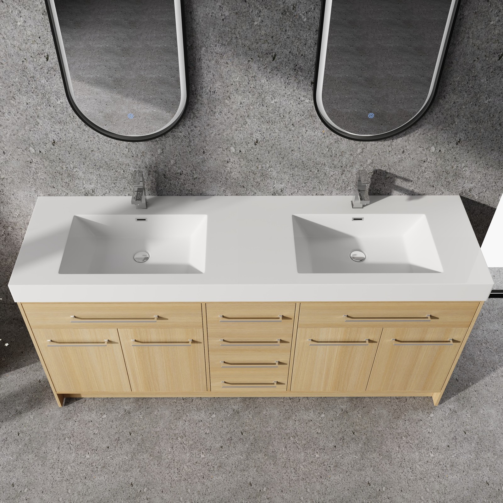 72 in Plywood Bathroom Vanity Freestanding W/Double Resin Sink+4 Doors 6 Drawers