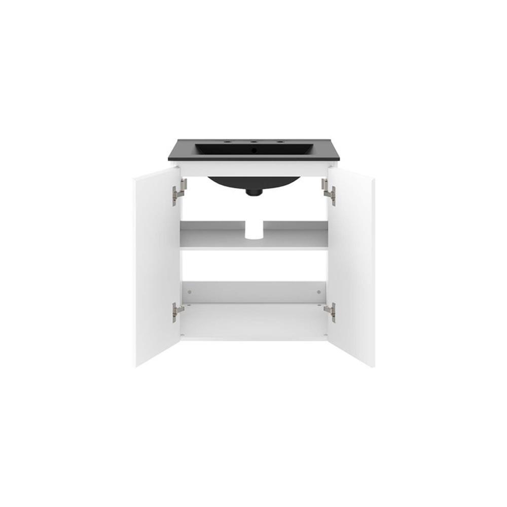 Modway Bryn 24″ Modern Wood/Ceramic Wall-Mount Bathroom Vanity in White/Black