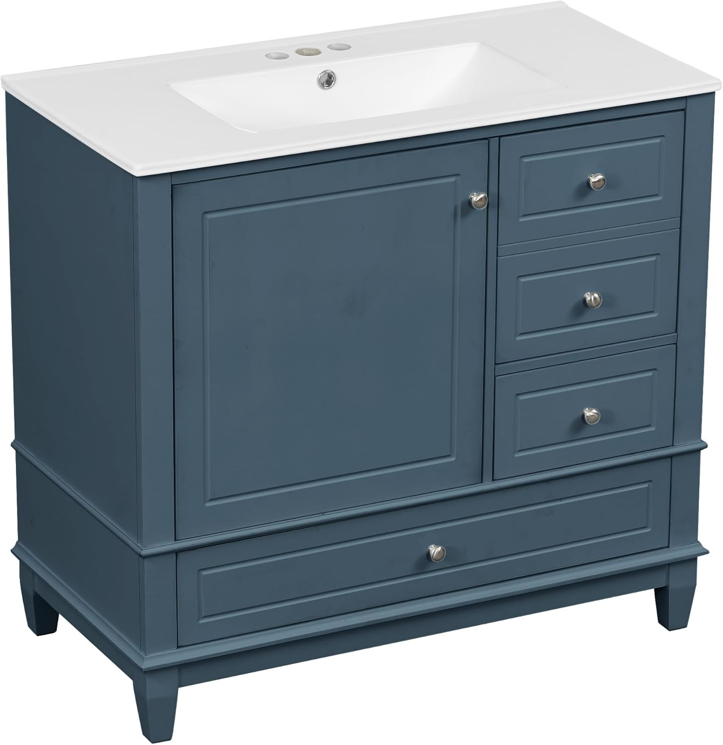 36″ Blue Gray Bathroom Vanity with Sink, Soft Close Doors & Storage Drawers