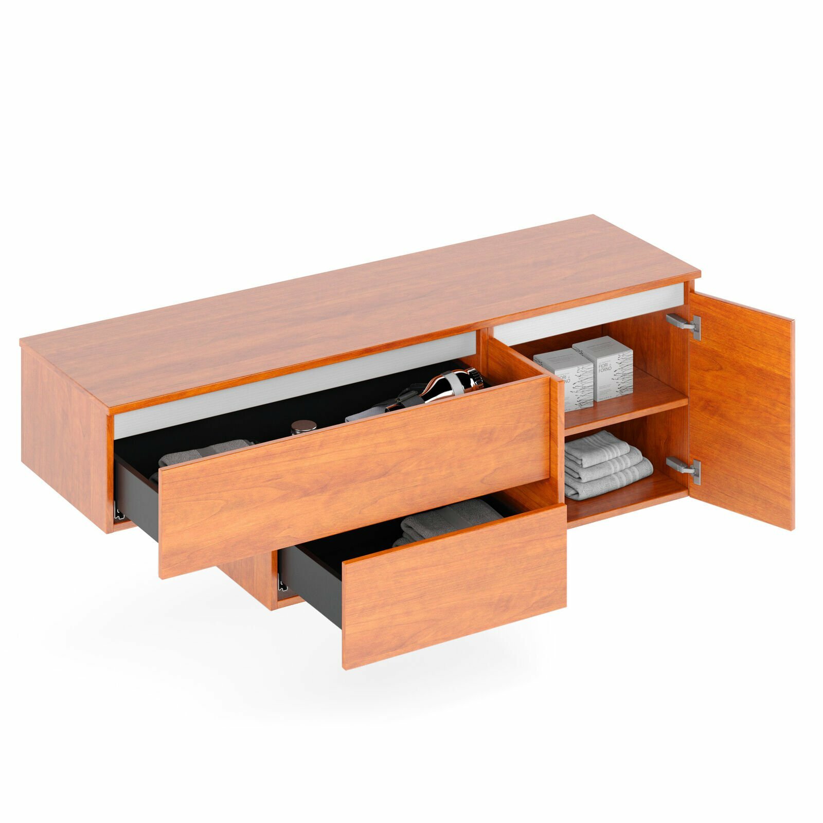 Boston 64″ Vanity + 2 Vessel sinks | Autumn Oak Wood White Crossbars | 64 X 35